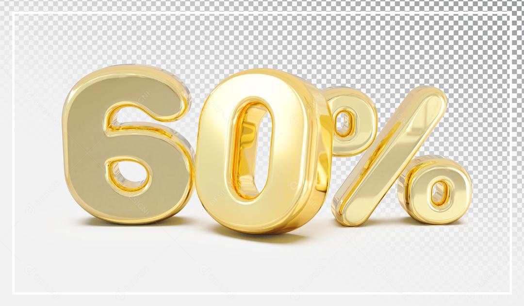 Número 3D 60% Dourado Elemento Para Composição PSD