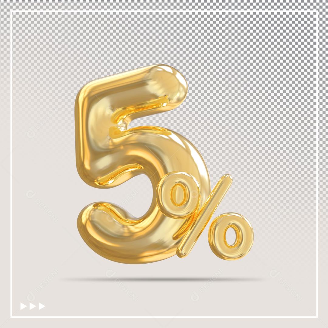 Número 5% Dourado Elemento 3D Para Composição PSD
