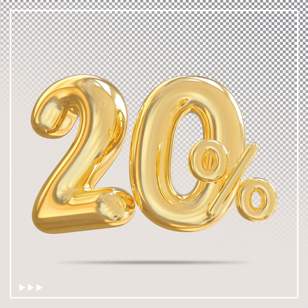 Número 20% Dourado Elemento 3D Para Composição PSD
