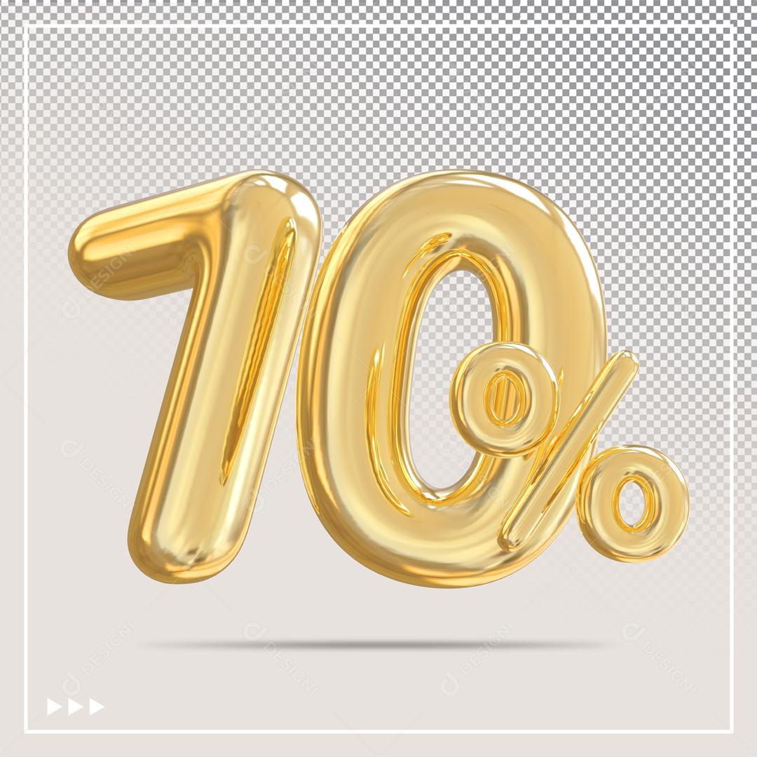 Número 70% Dourado Elemento 3D Para Composição PSD