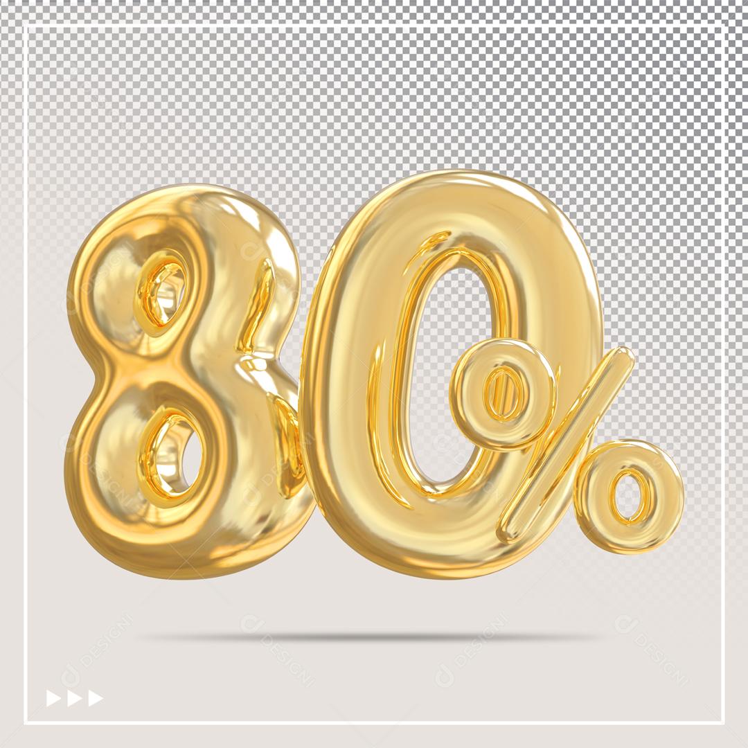 Número 80% Dourado Elemento 3D Para Composição PSD