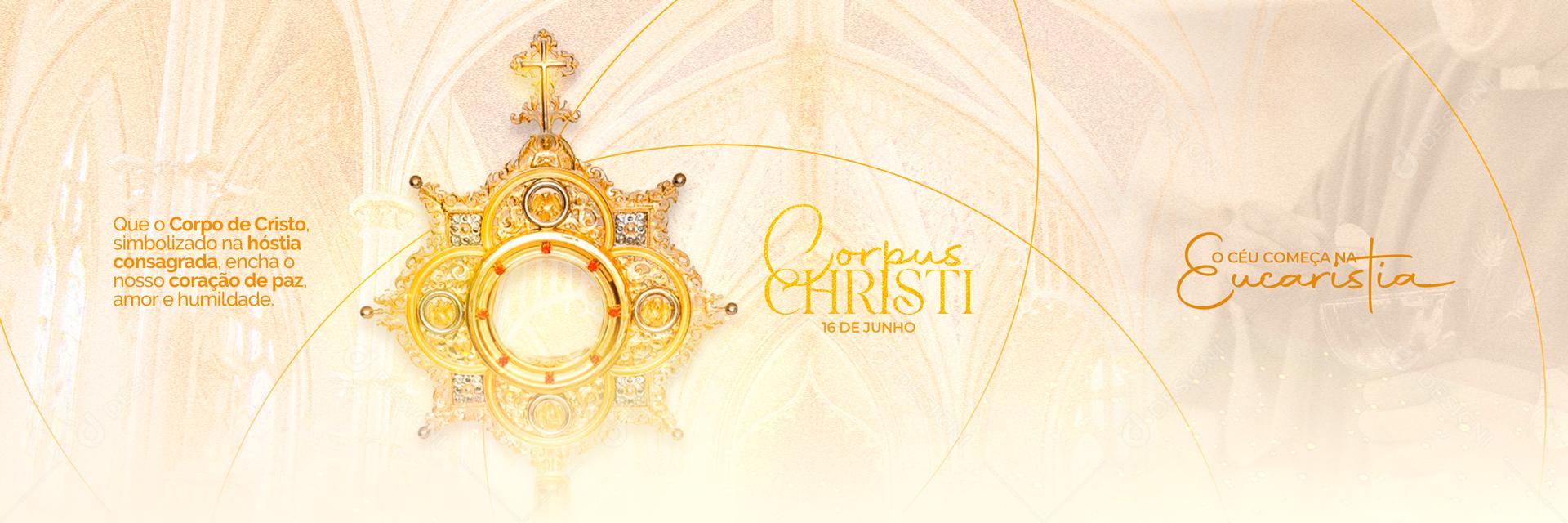 Social Media Carrossel Corpus Christi Corpo de Cristo Simbolizado na Hóstia Consagrada PSD Editável