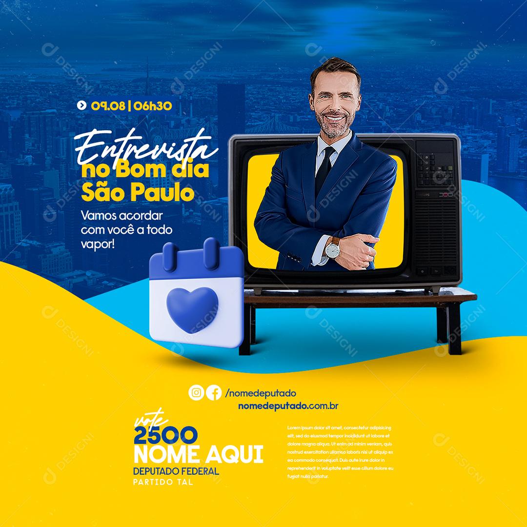 Entrevista No Bom Dia São Paulo Social Media PSD Editável