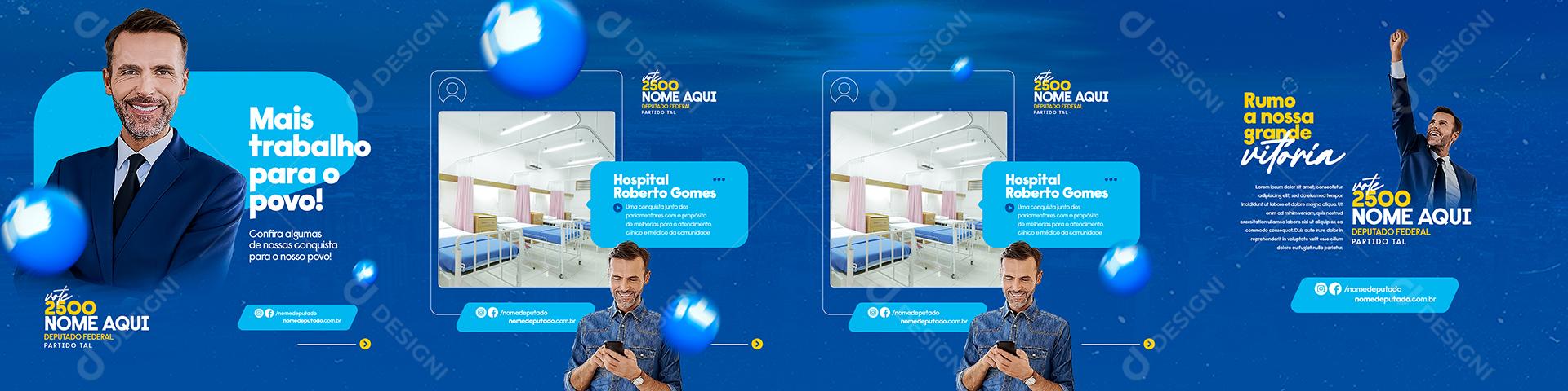 Carrossel Mais Trabalho o Povo Conheça Candidato A Vereador Social Media PSD Editável