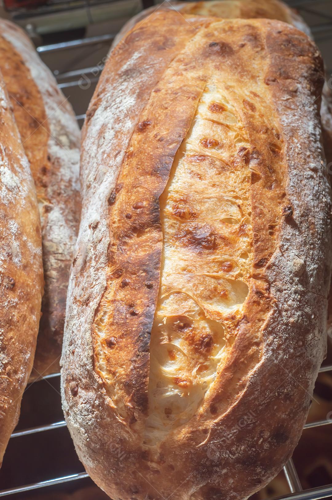 Pão italiano com queijo em sua massa e fermentação natural.