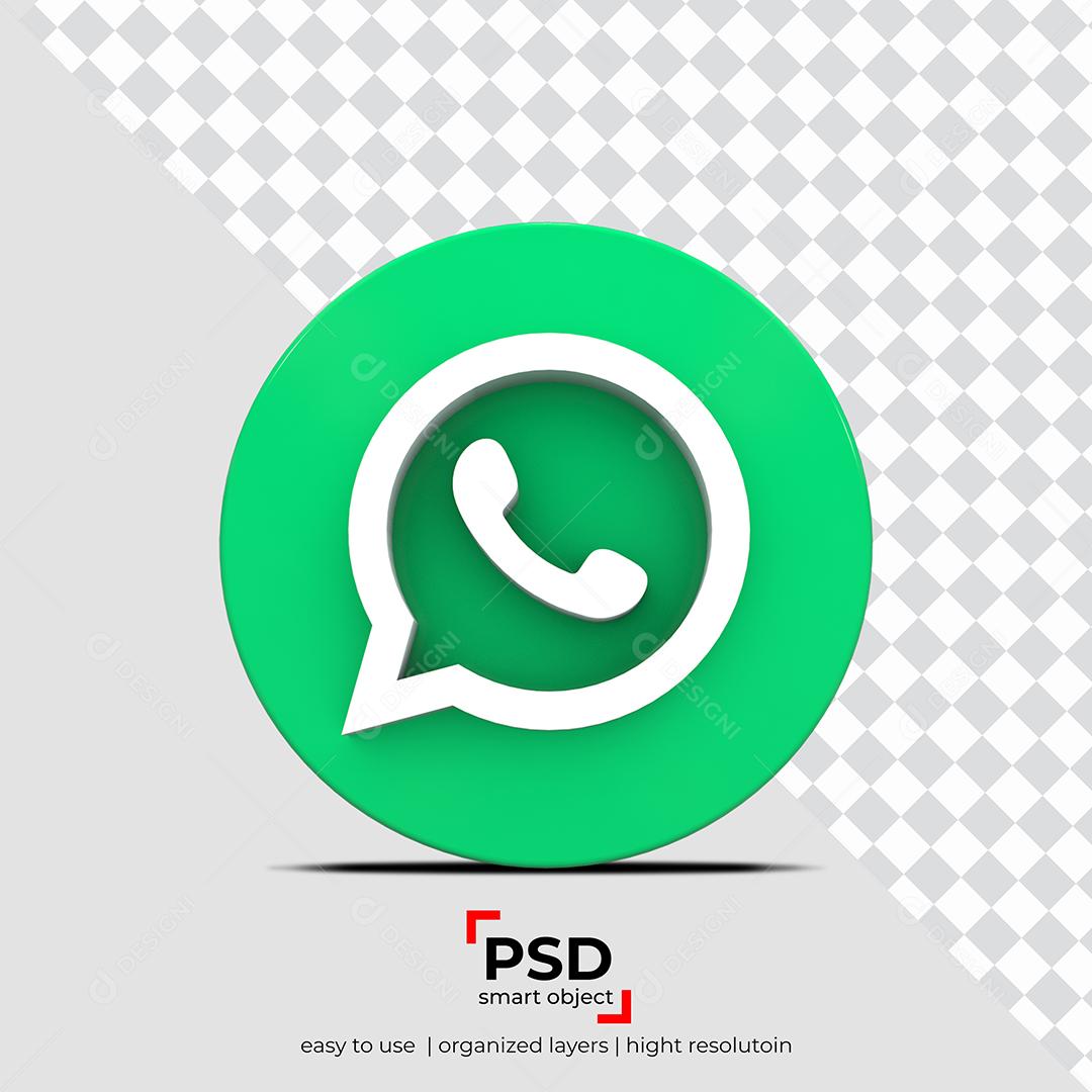 Ícone 3D Whatsapp Verde Para Composição PSD