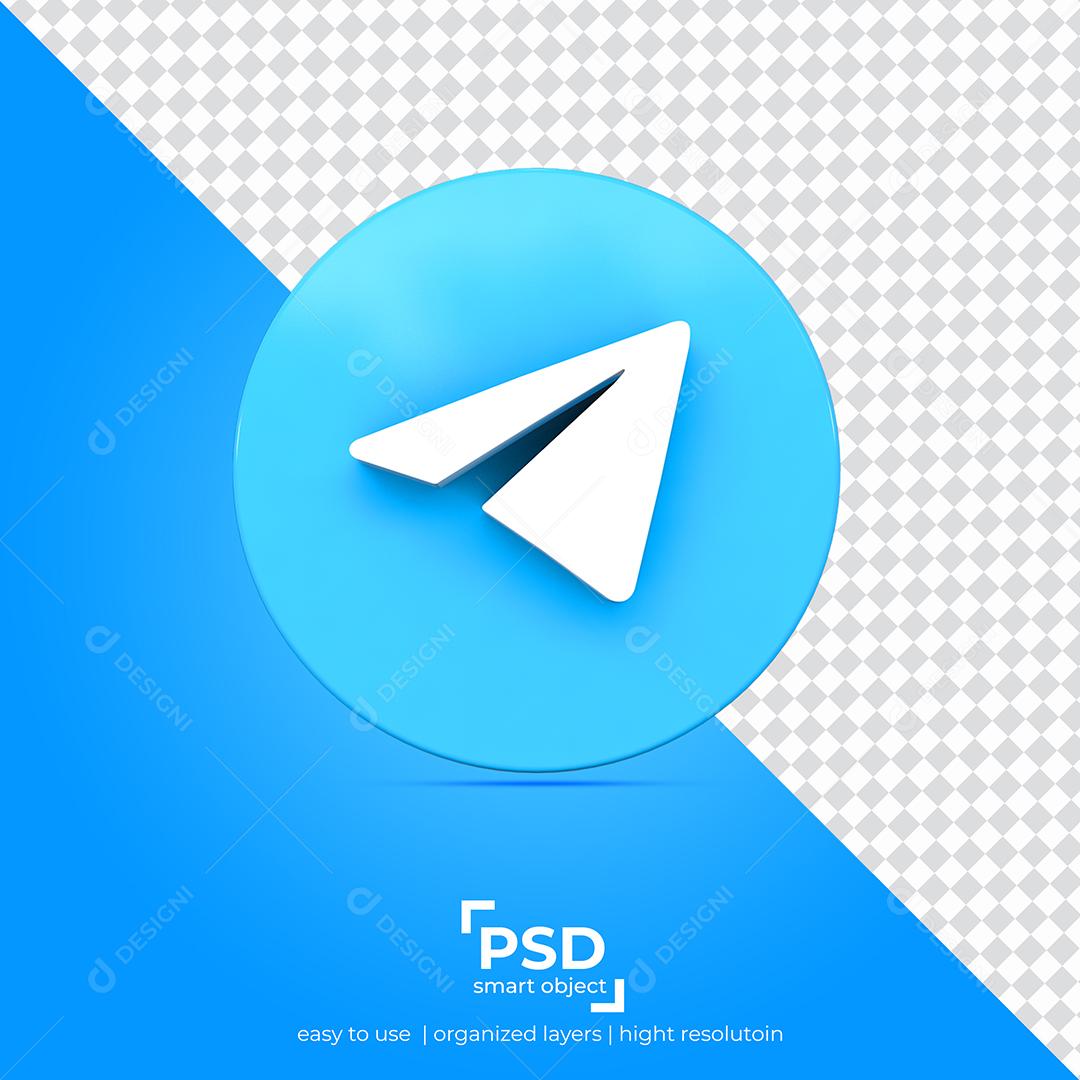Telegram Ícone 3D Azul Para Composição PSD