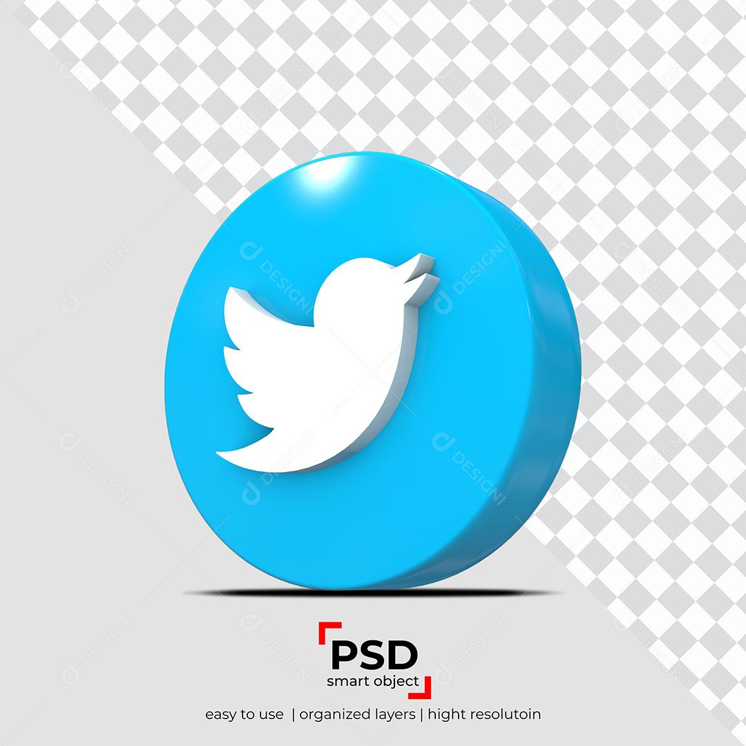 Ícone 3D Twitter Azul Para Composição PSD