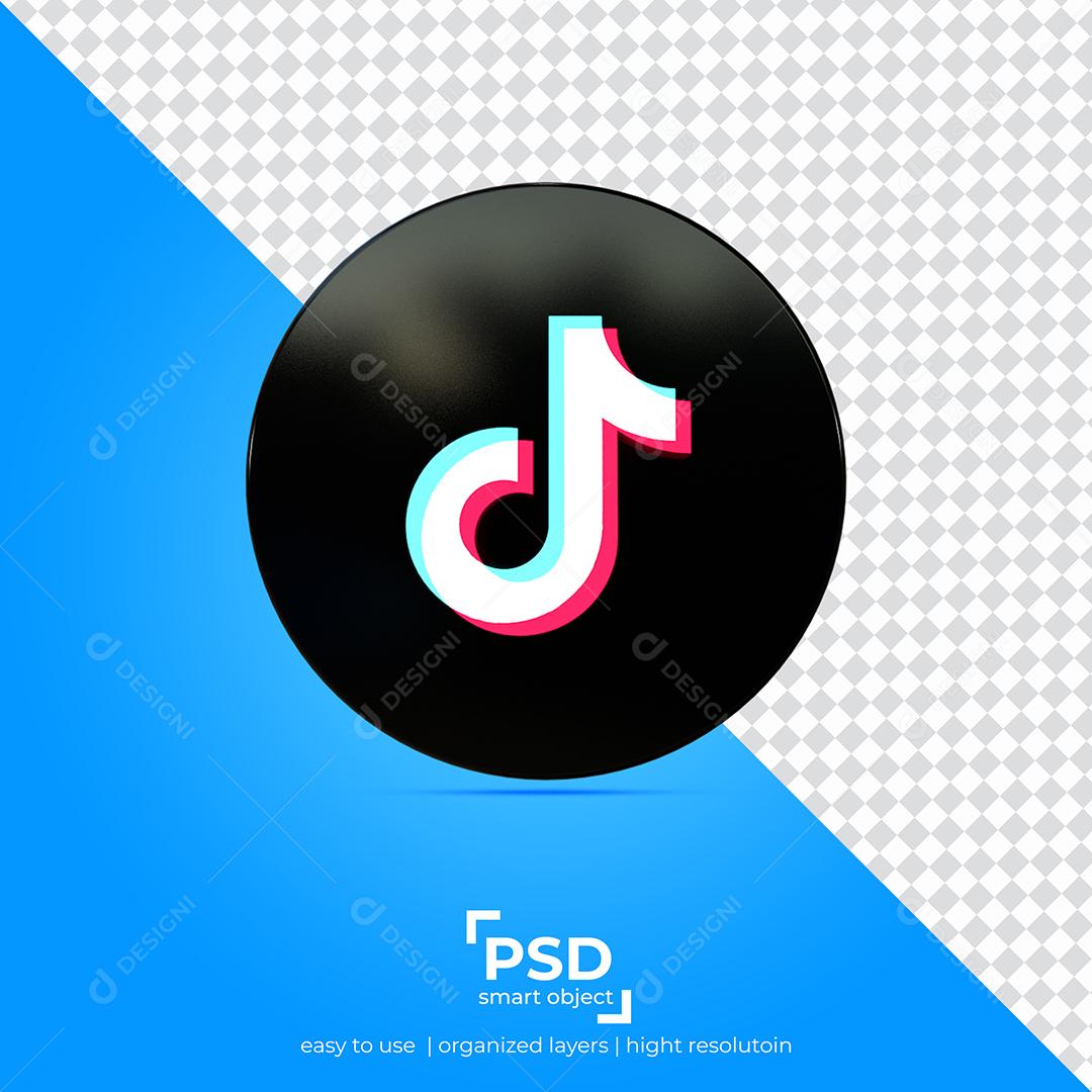 Tiktok Ícone 3D Preto Para Composição PSD