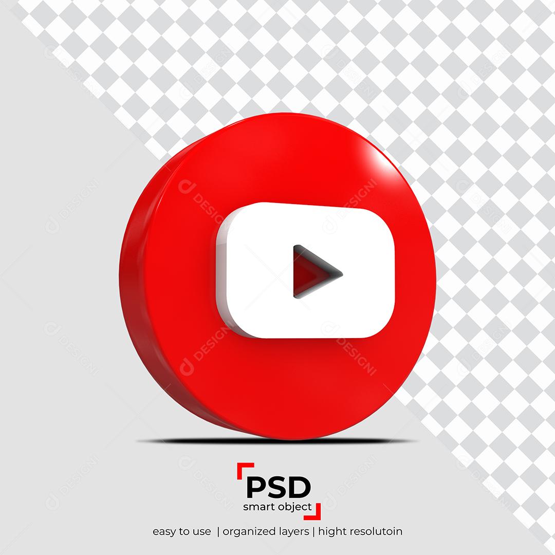 Youtube Ícone 3D Para Composição PSD