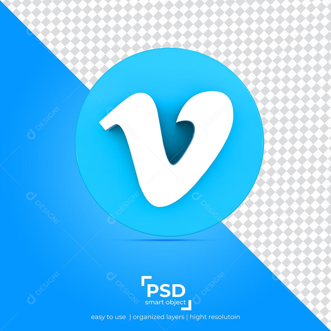 Vimeo ícone 3d Azul para Composição PSD