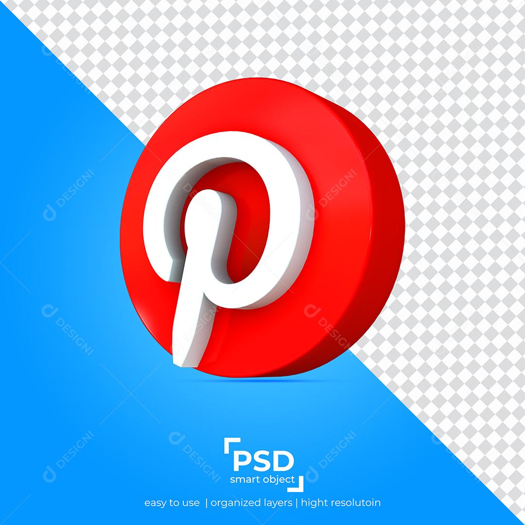 Pinterest 3D Ícone Vermelho Elemento Para Composição PSD