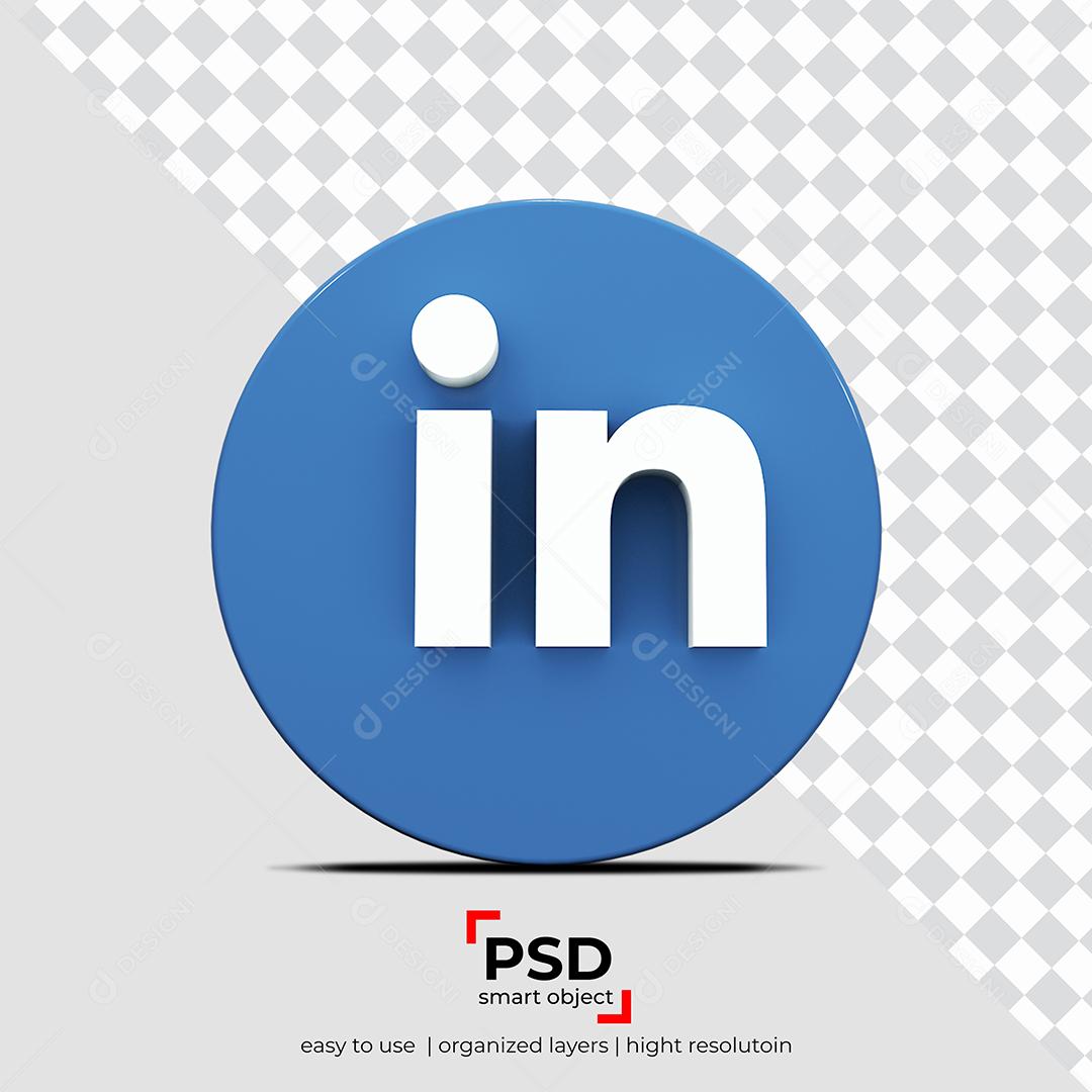 Ícone 3D Linkedin Azul Composição PSD