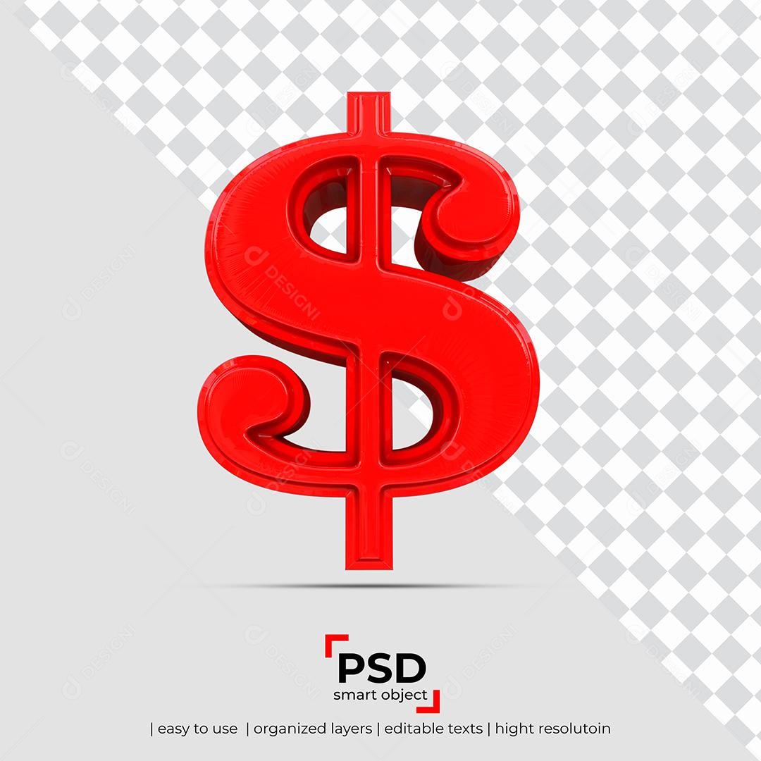 Cifrão Elemento 3D Vermelho Para Composição PSD
