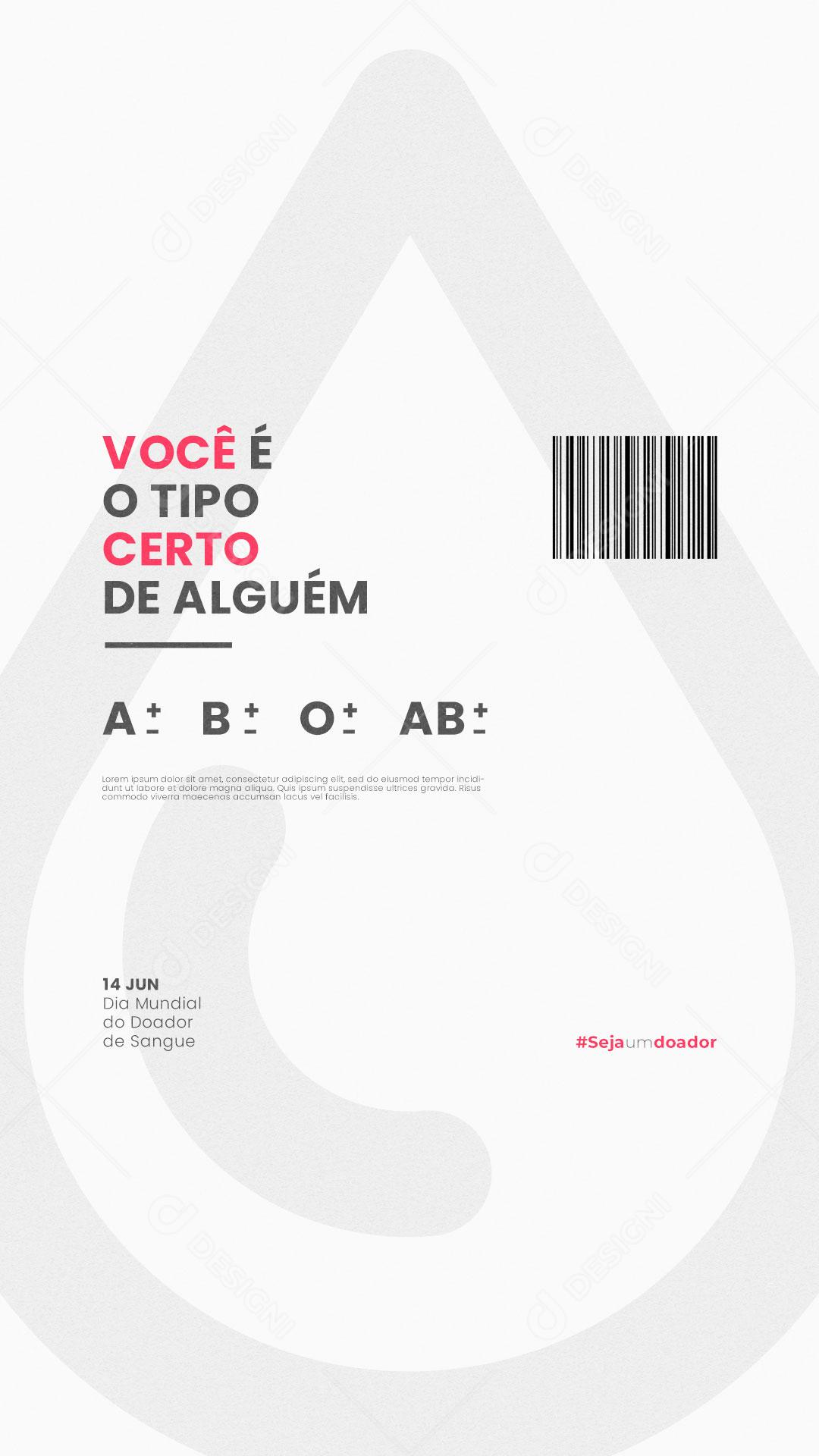 Story Você é o Tipo Certo de Alguém Dia Do Doador de Sangue Social Media PSD Editável