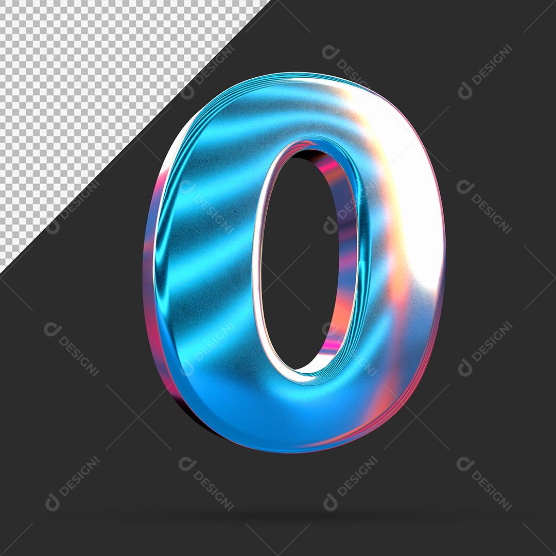 Número 3D 0 Azul Espelhado Para composição PSD