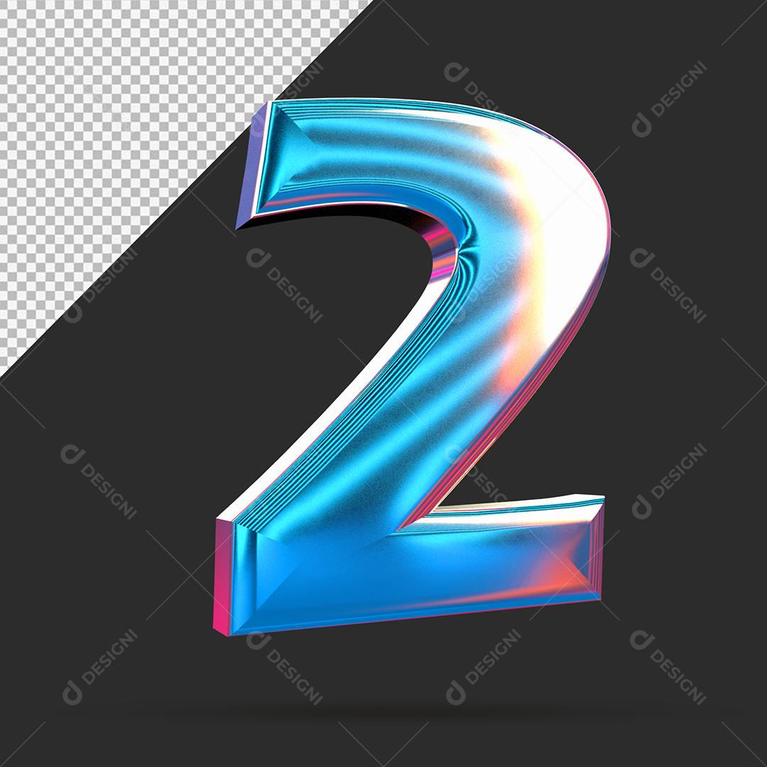 Número 3D 2 Azul Espelhado Para composição PSD