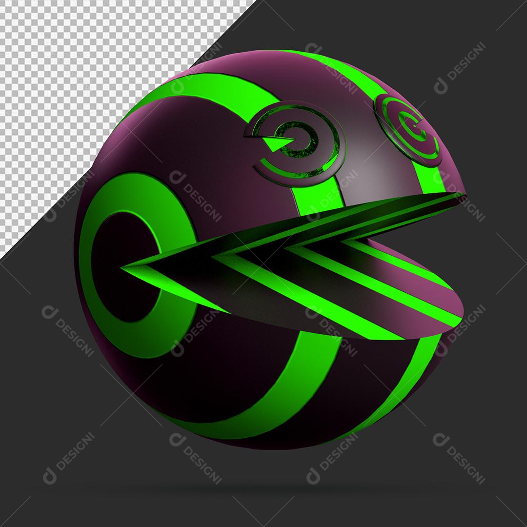 Pac Man Verde e Preto Elemento 3D PSD