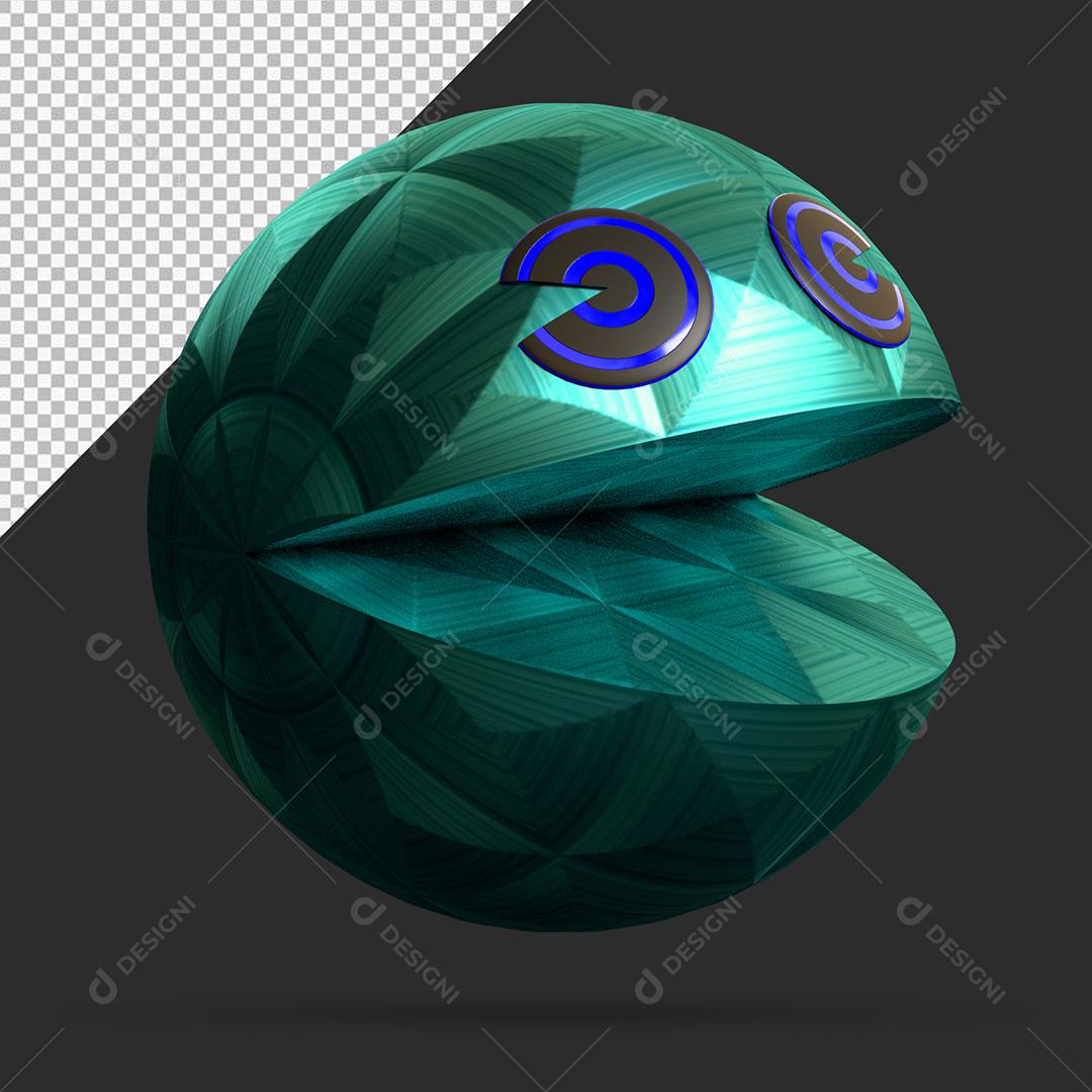 Pac Man Azul Lasca Elemento 3D PSD