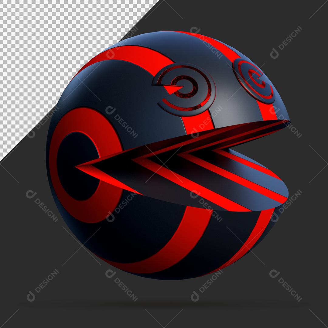 Pac Man Vermelho e Preto Elemento 3D PSD