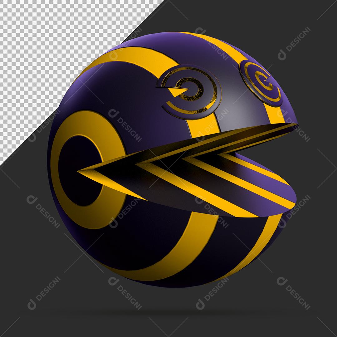 Pac Man Amarelo e Preto Elemento 3D PSD