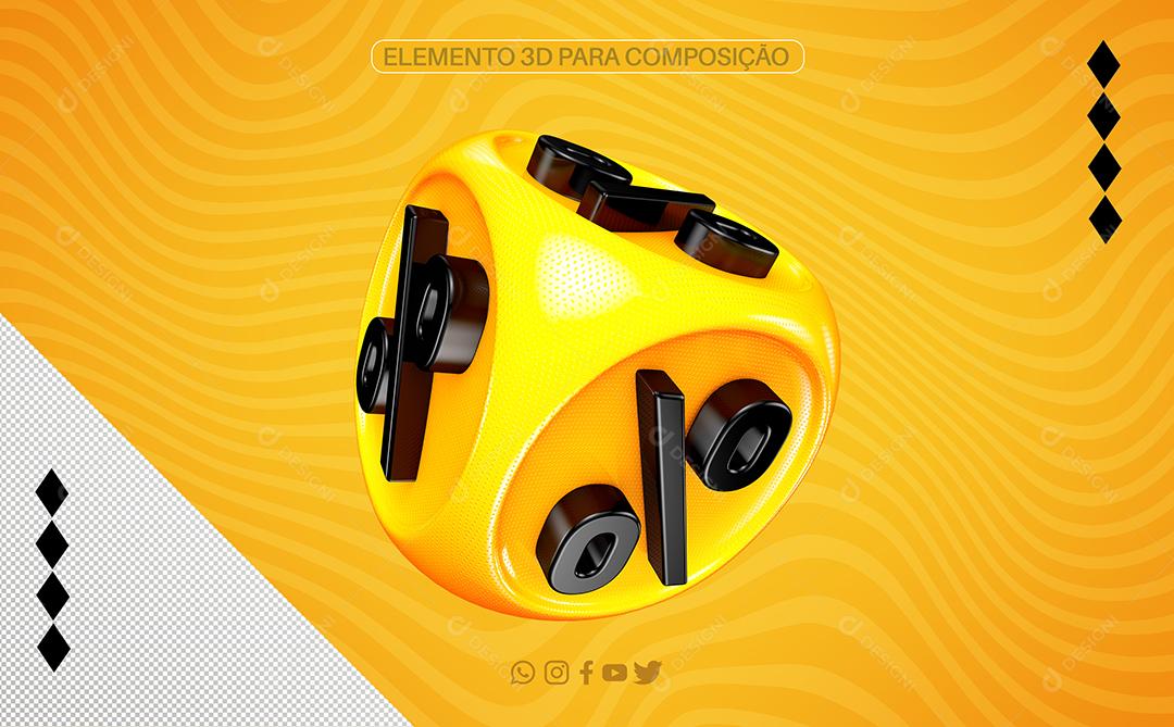 Elemento 3D para Composição Dado Com Porcentagem Amarelo PNG Transparente Sem Fundo