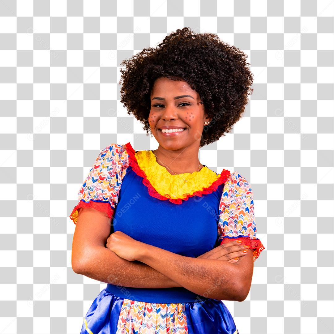 Linda mulher vestida com roupas típicas para uma Festa Junina