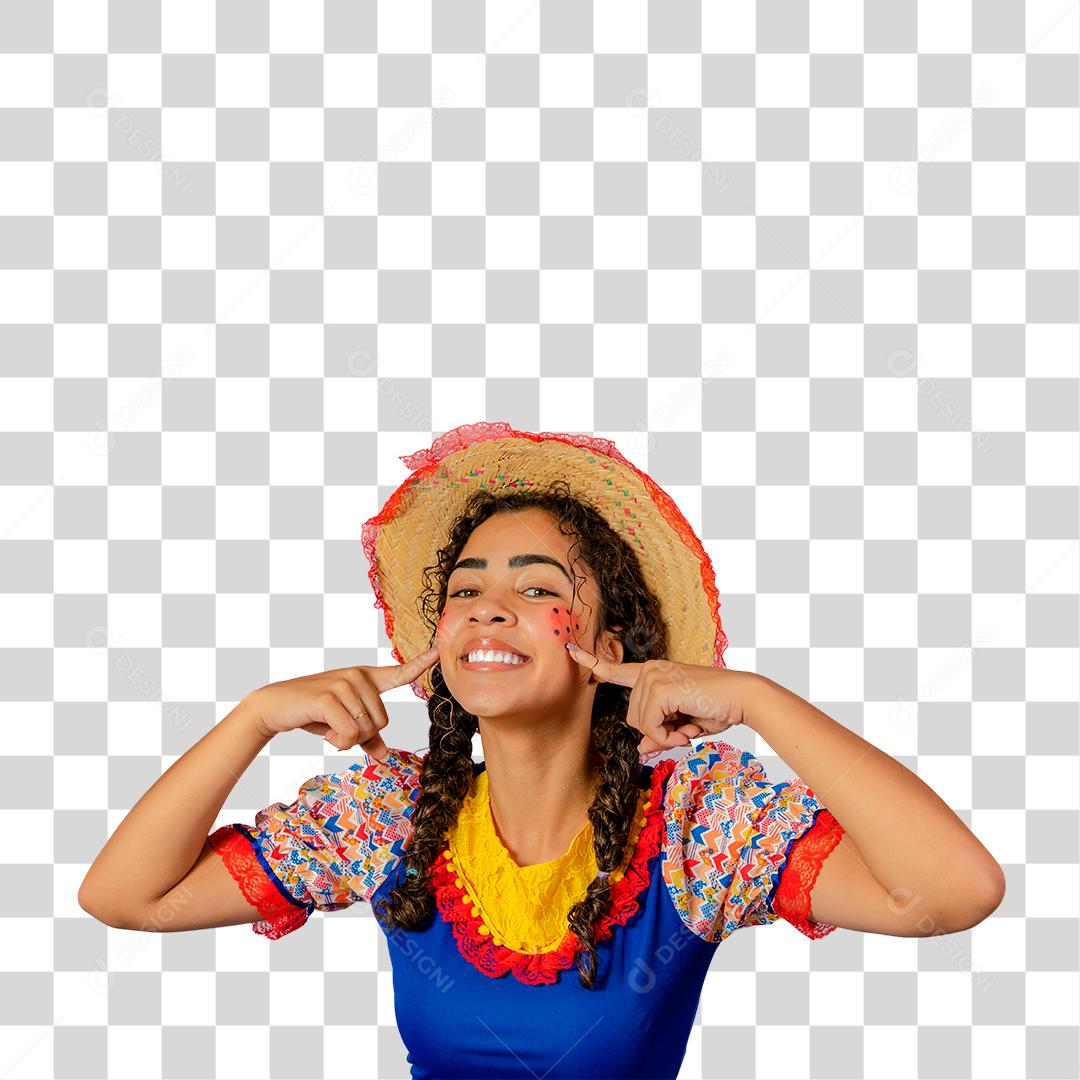 Mulher jovem com traje de festa junina sorridente PNG Transparente