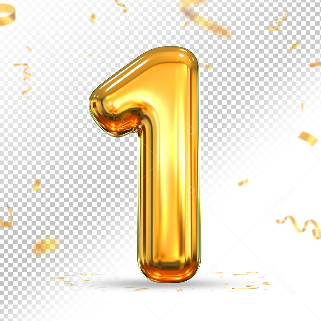 3D Golden Number 1 For Compositing PSD