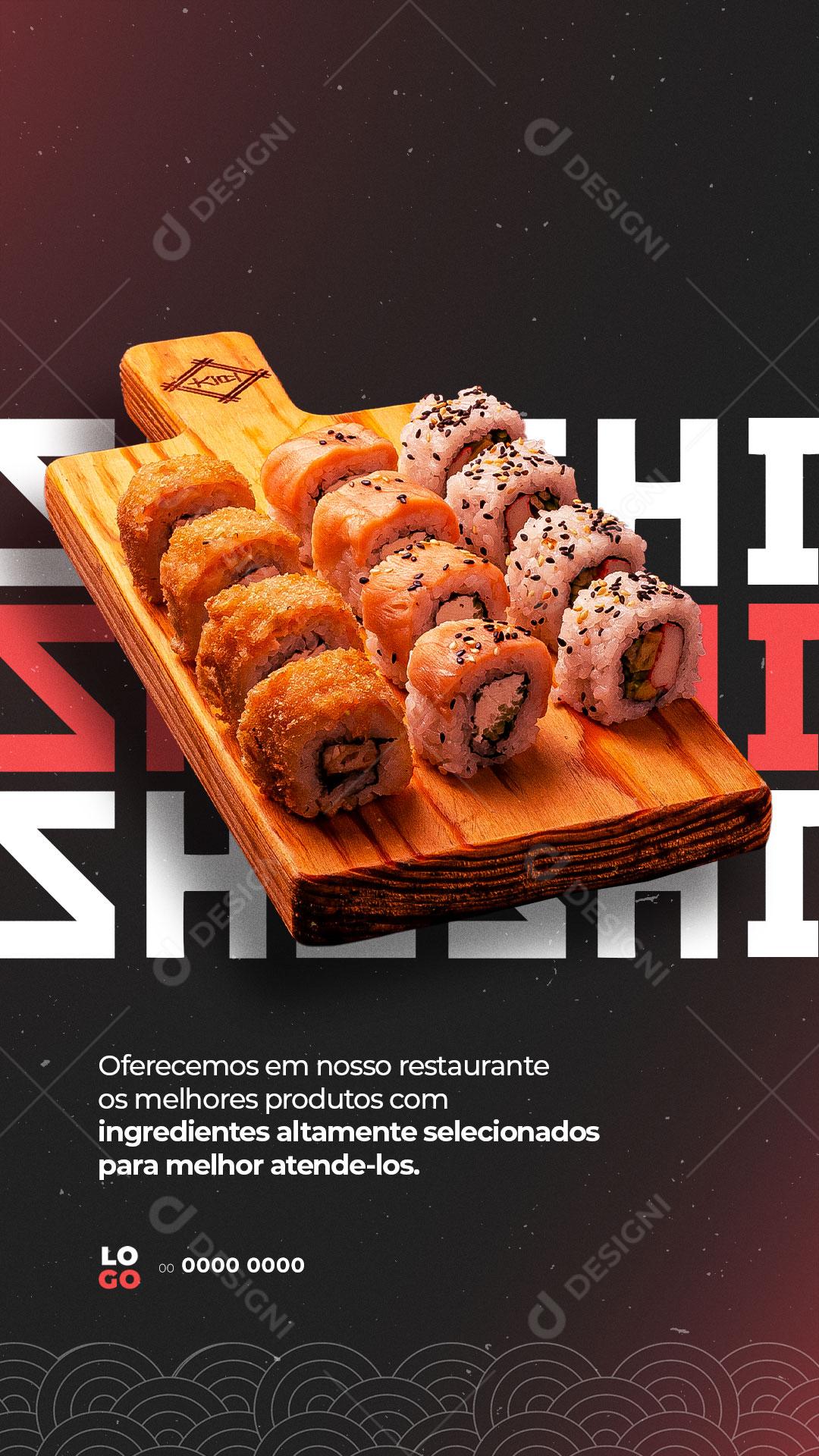 Social Media Restaurante Comida Japonesa Sushi Sashimi PSD Editável