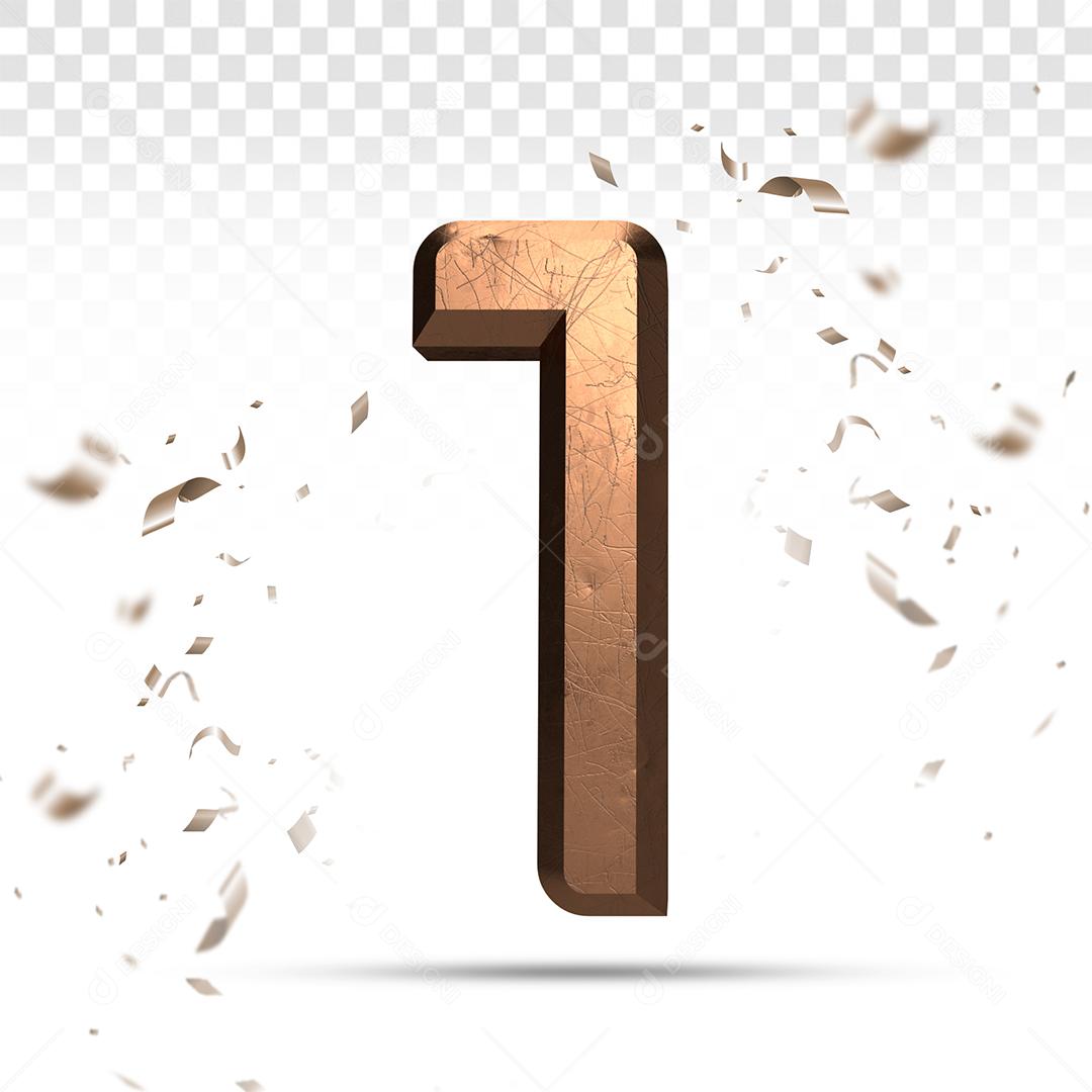 Número 3D 1 de Cobre Para composição PSD