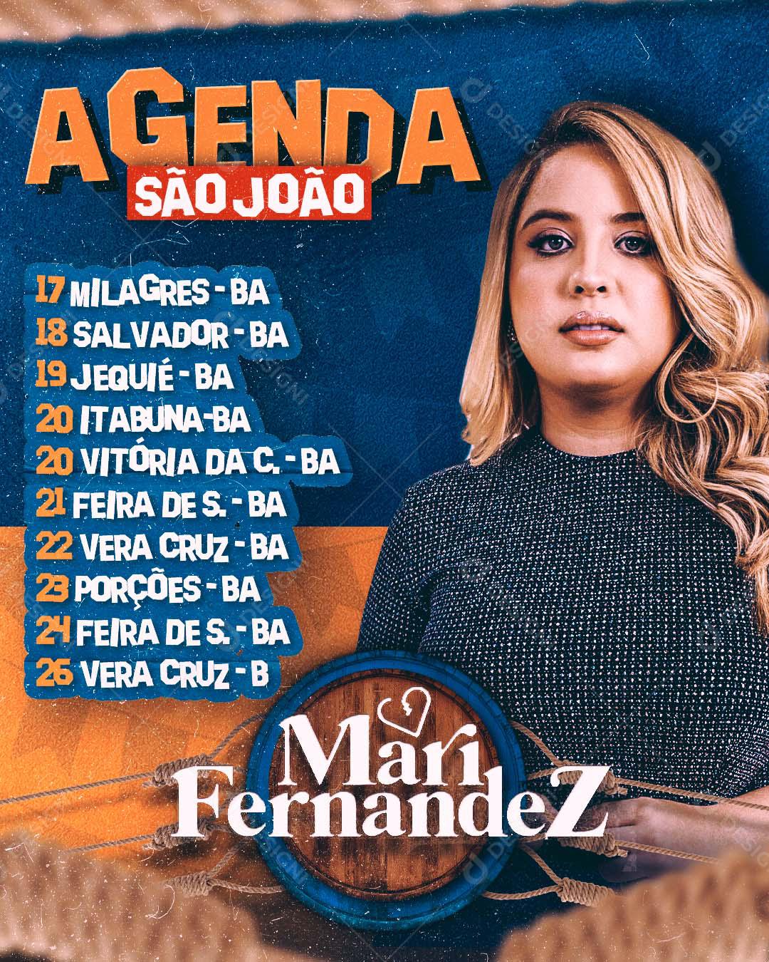 Flyer Agenda Semanal Mari Fernandes Social Media PSD Editável