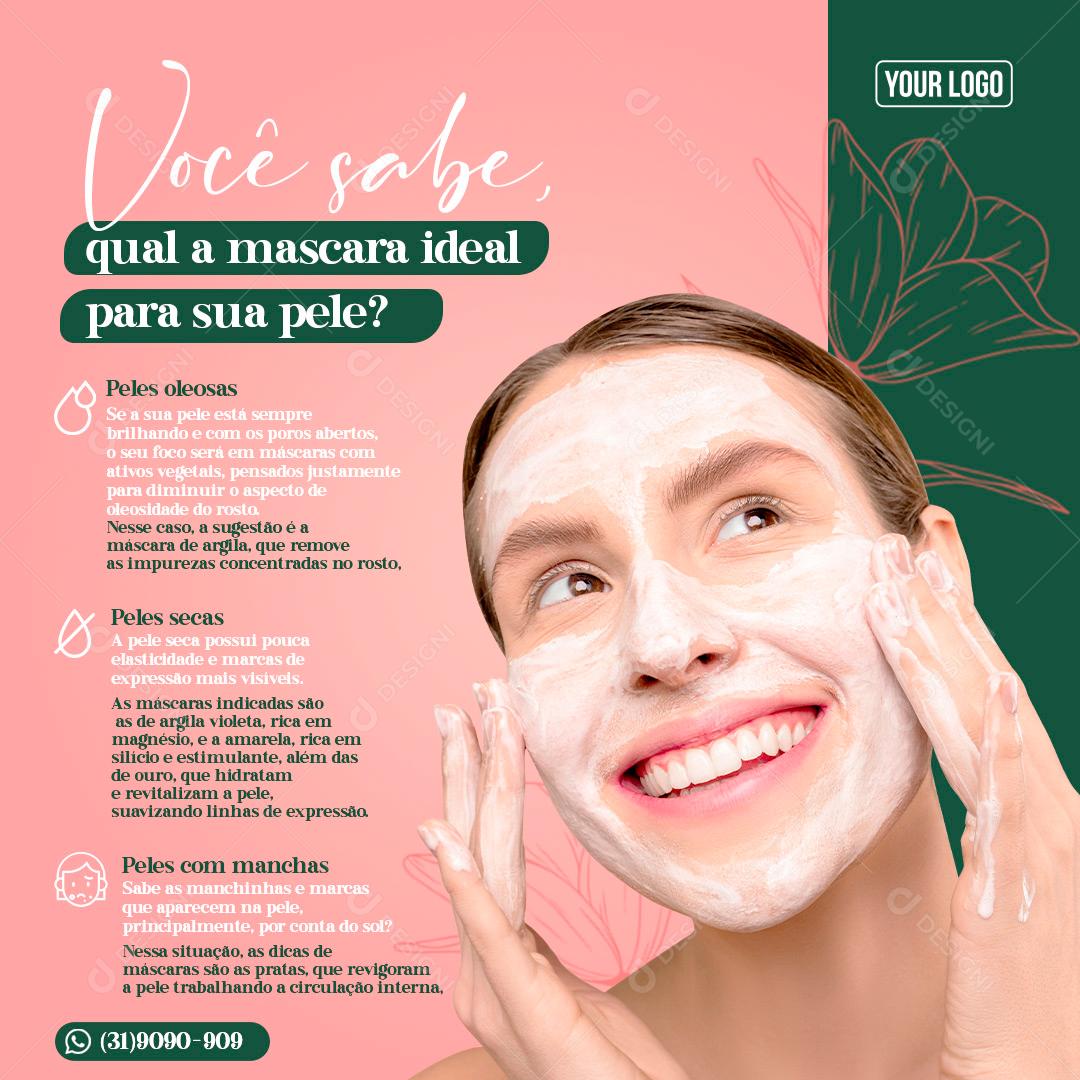 Você Sabe Qual Mascara Ideal Para Sua Pele Social Media PSD Editável