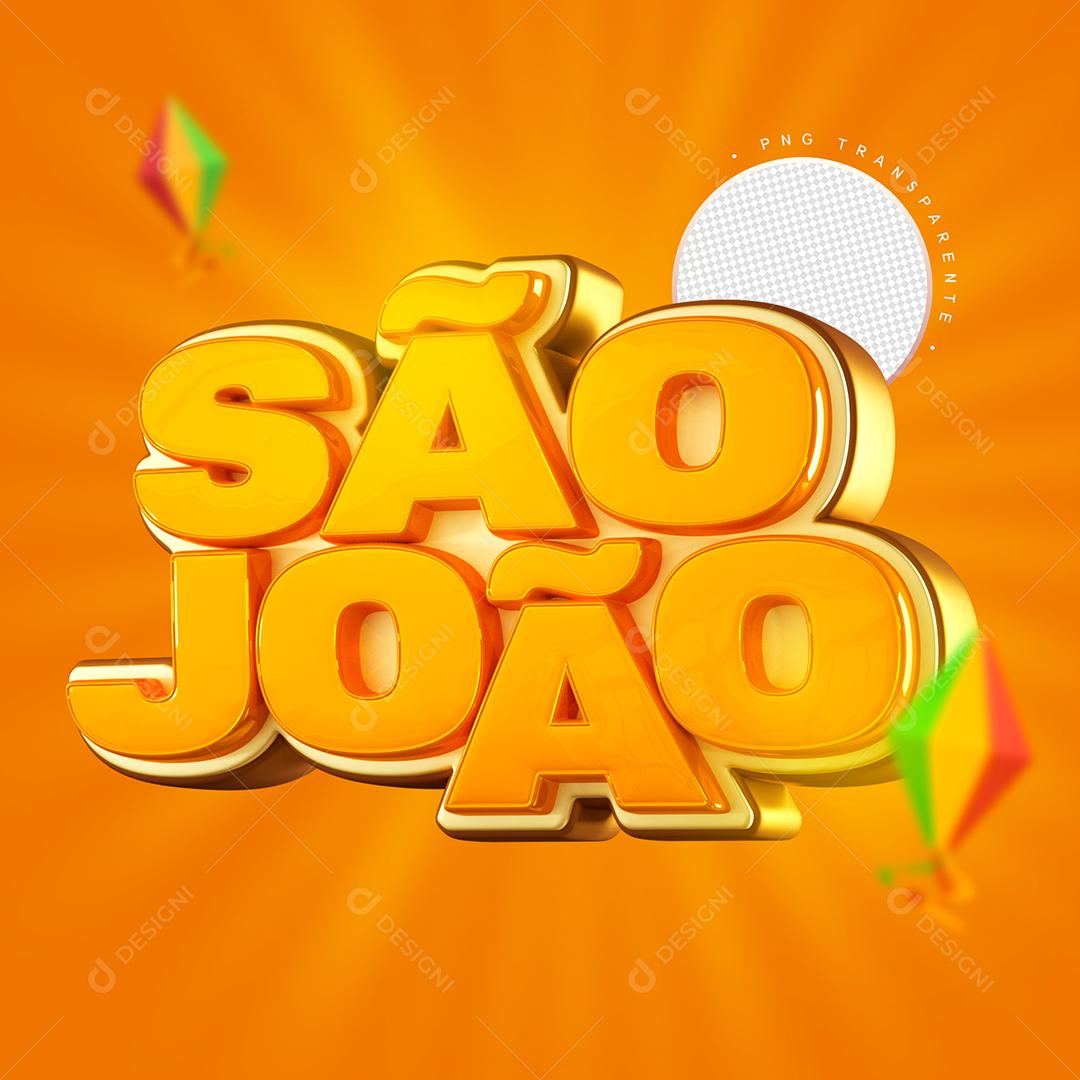 Selo 3D São João Laranjado Para Composição PSD