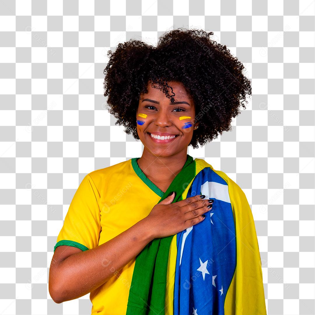 Fã brasileira vestindo a bandeira brasileira