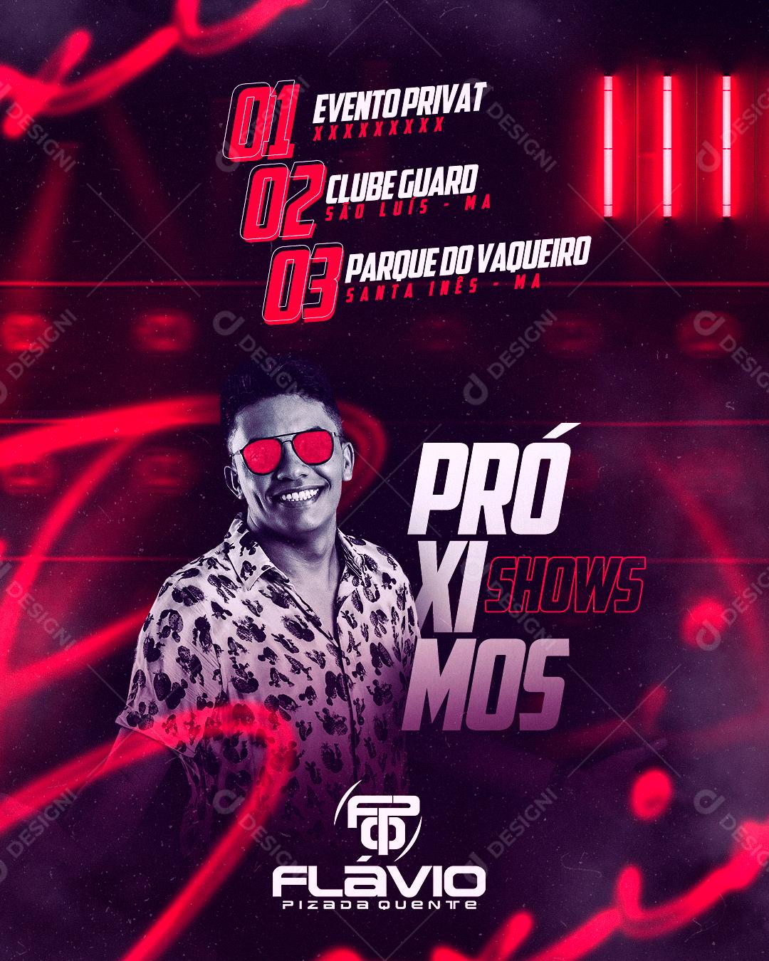 Social Media Próximos Shows Flavio e Pizada Quente Flyer PSD Editável