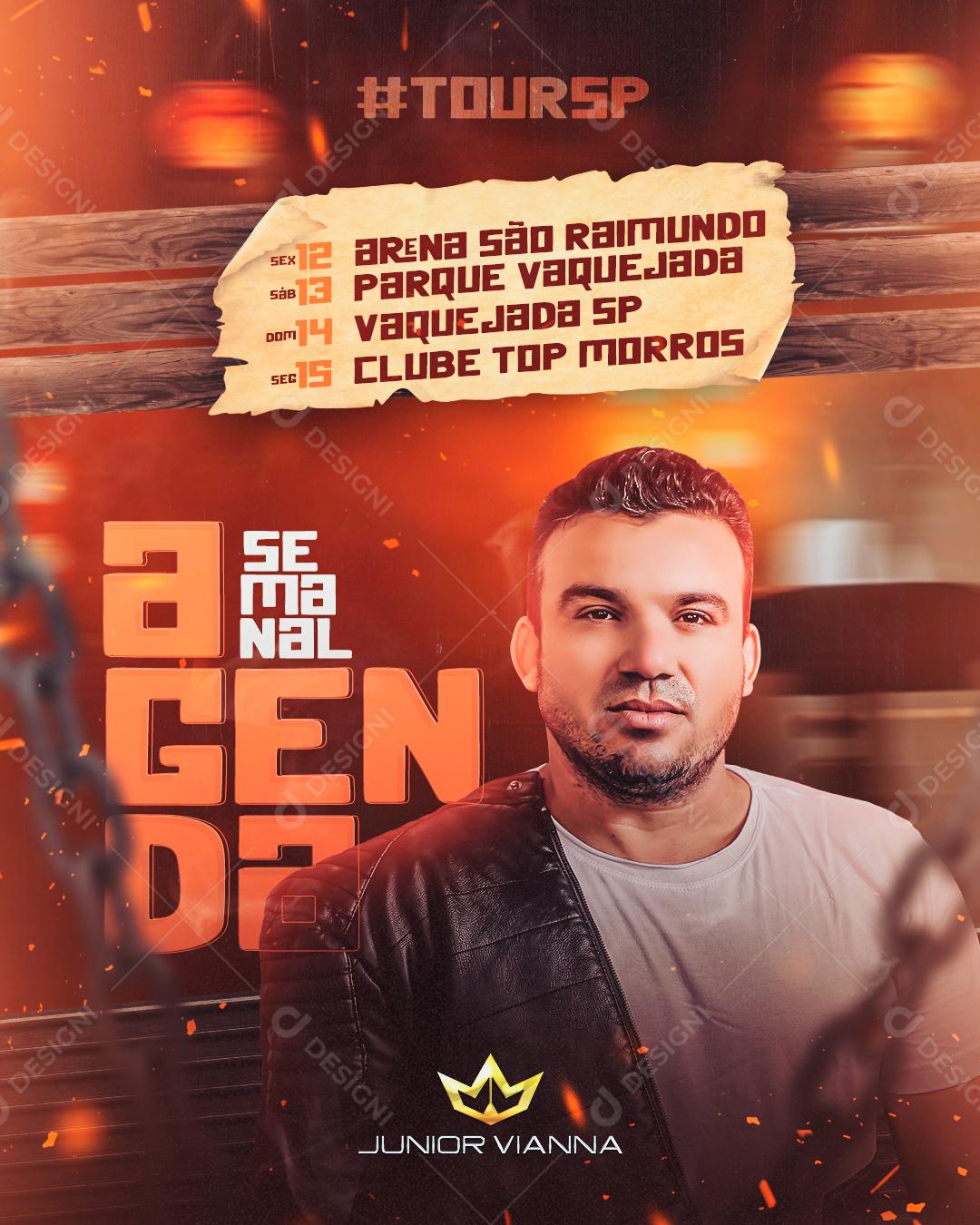 Social Media Agenda Semanal Tours Junior Vianna Flyer PSD Editável