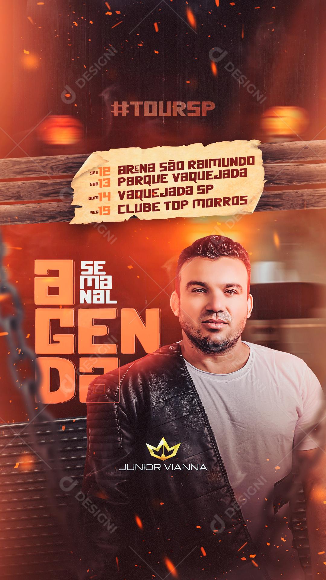 Story Agenda Semanal Tours Junior Vianna Flyer Social Media PSD Editável