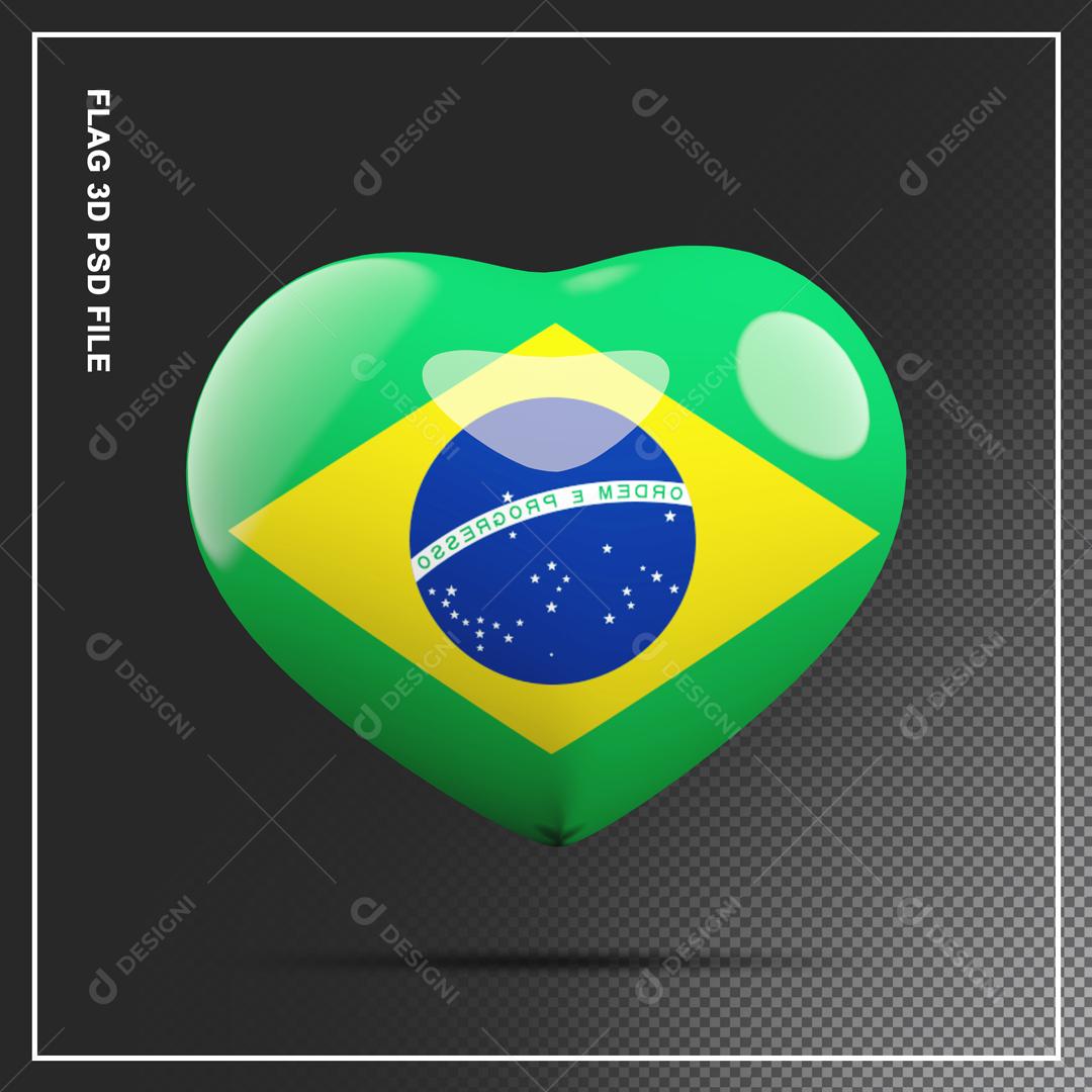 Coração do Brasil 3D Elemento para Composição PSD
