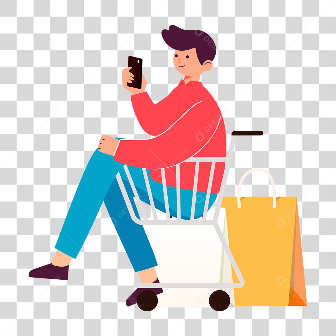Desenho de homem sentado carrinho compras