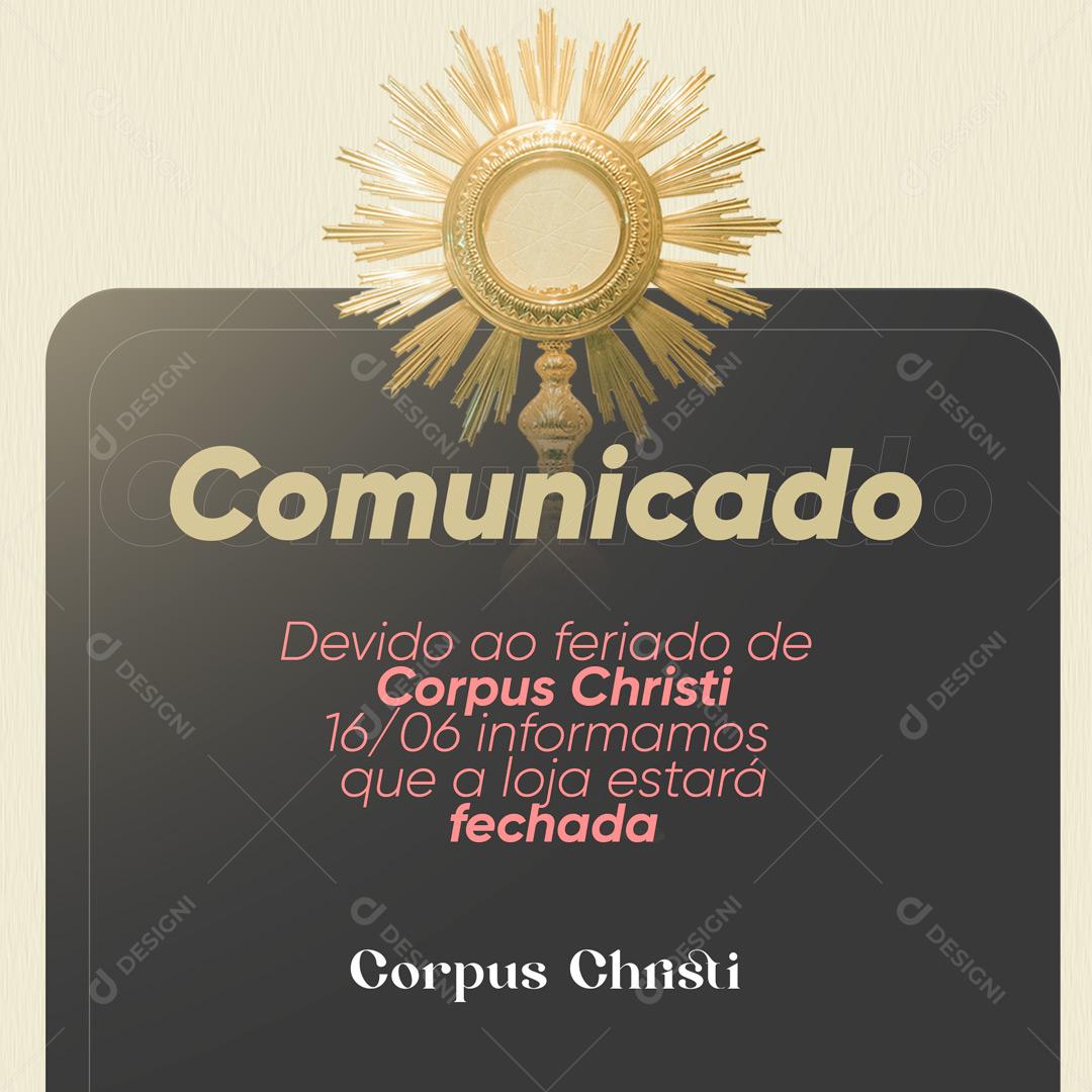 Comunicado Corpus Christi 16 de Junho Eucaristia Social Media PSD Editável