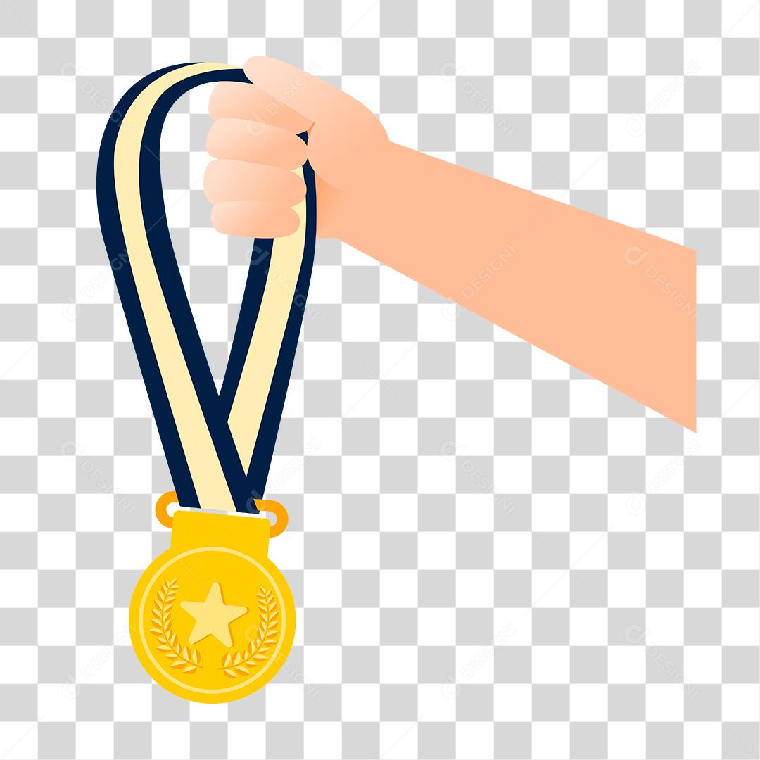 Desenho de mãos segurando medalha premios