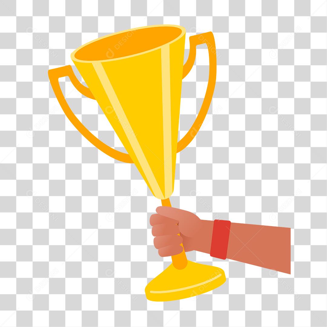 Desenho de Mãos de pessoas segurando trofeu premios