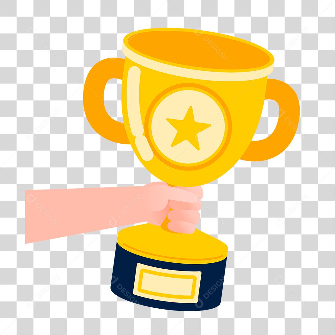 Desenho de Mãos de pessoas segurando trofeu premios