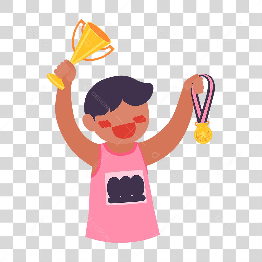 Desenho de homem segurando trofeu medalha premios