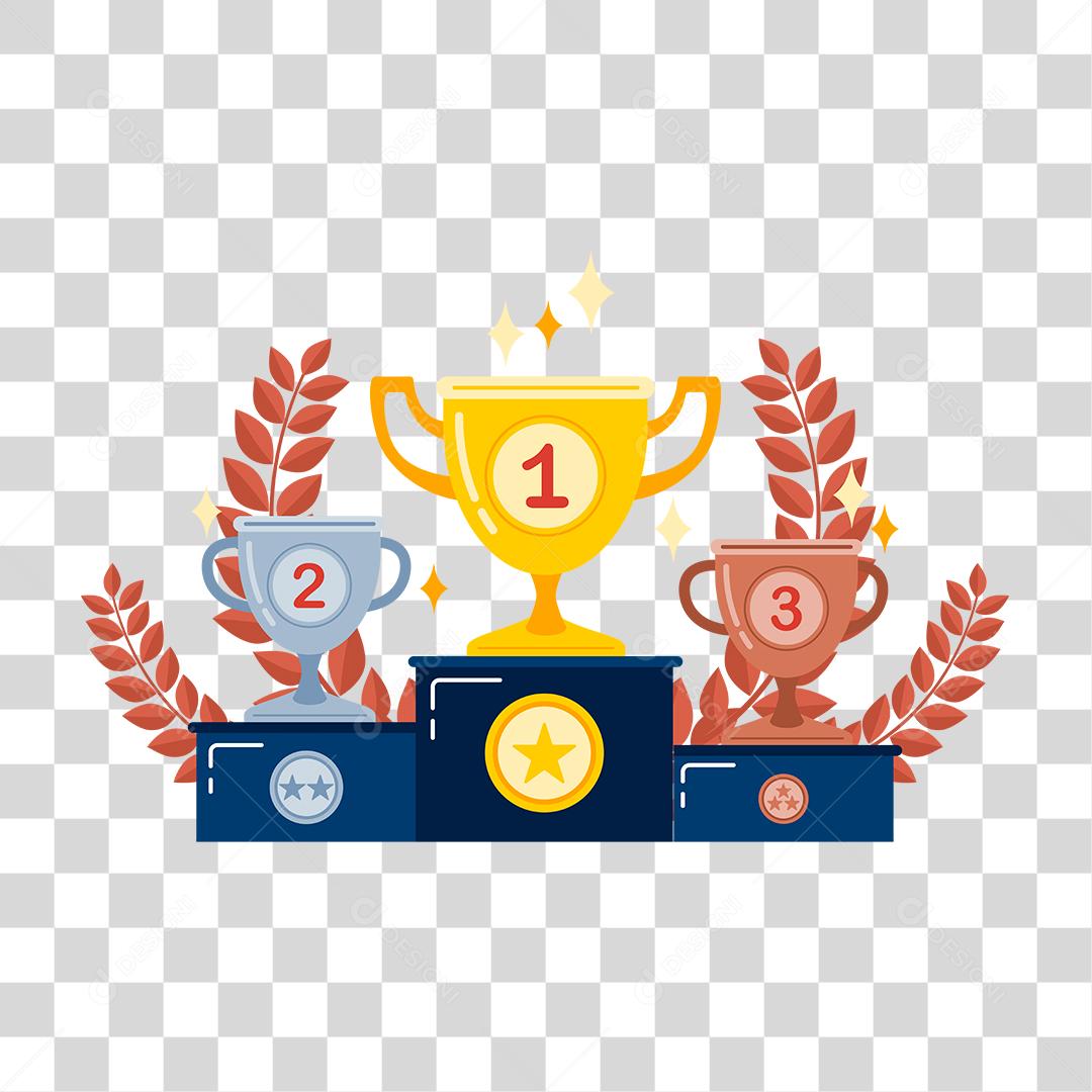 desenho de trofeus premeiro e segundo e terceiros lugar