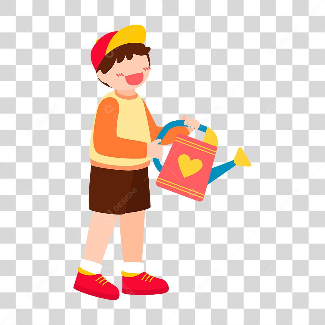 Desenho de menino regando