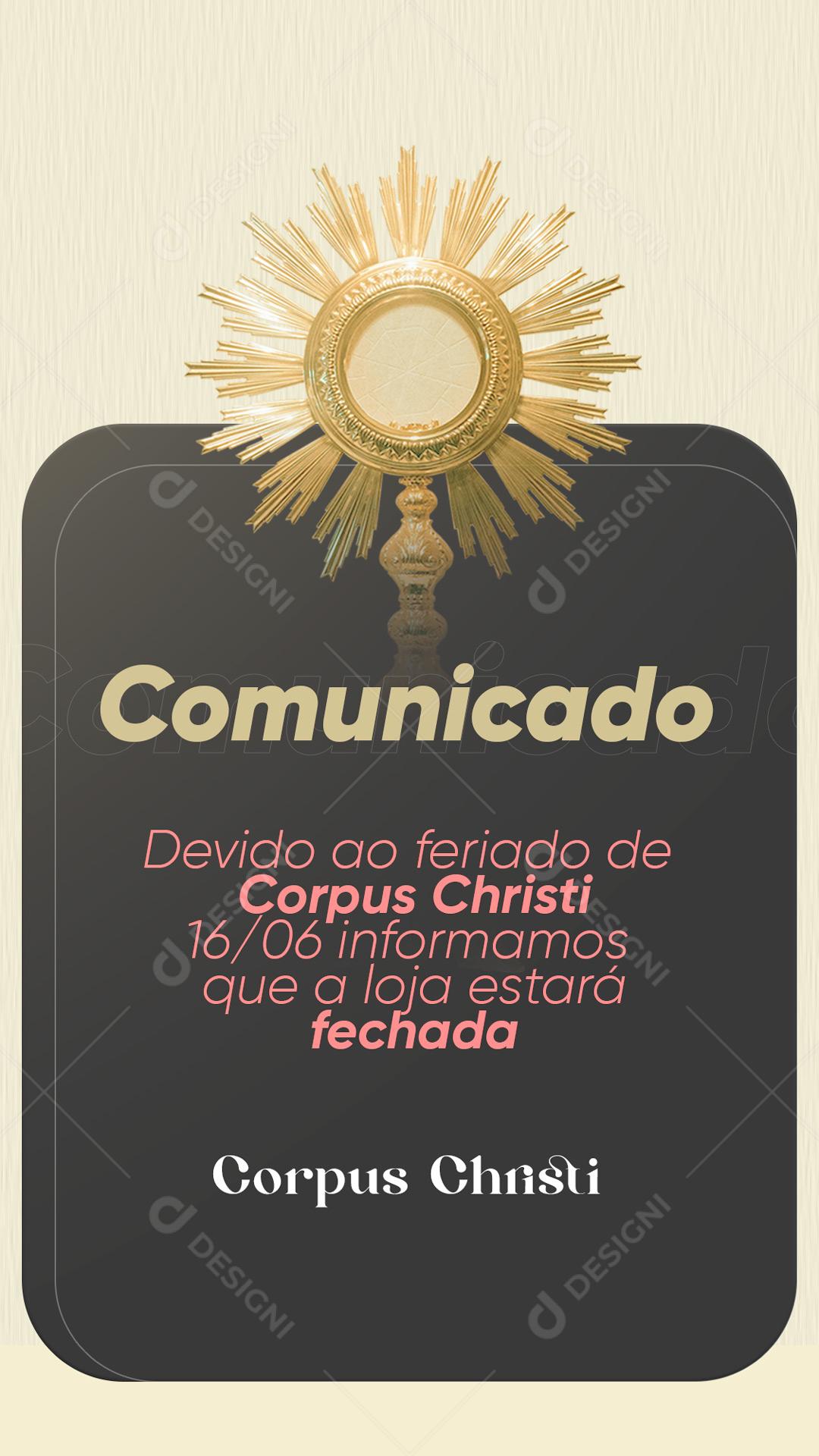 Story Comunicado Corpus Christi 16 de Junho Social Media PSD Editável