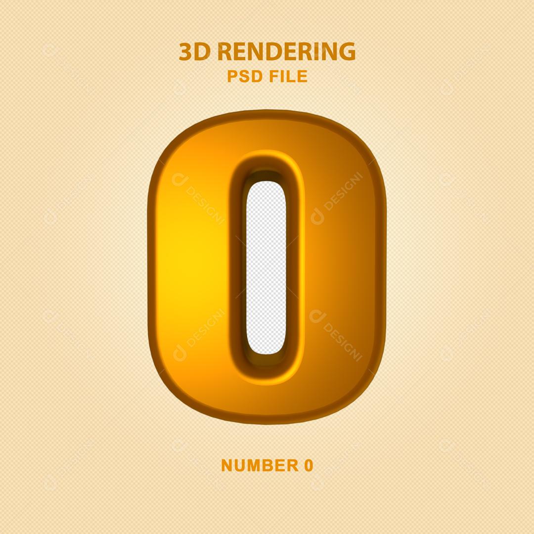 Número 3D 0 Dourado Para composição PSD