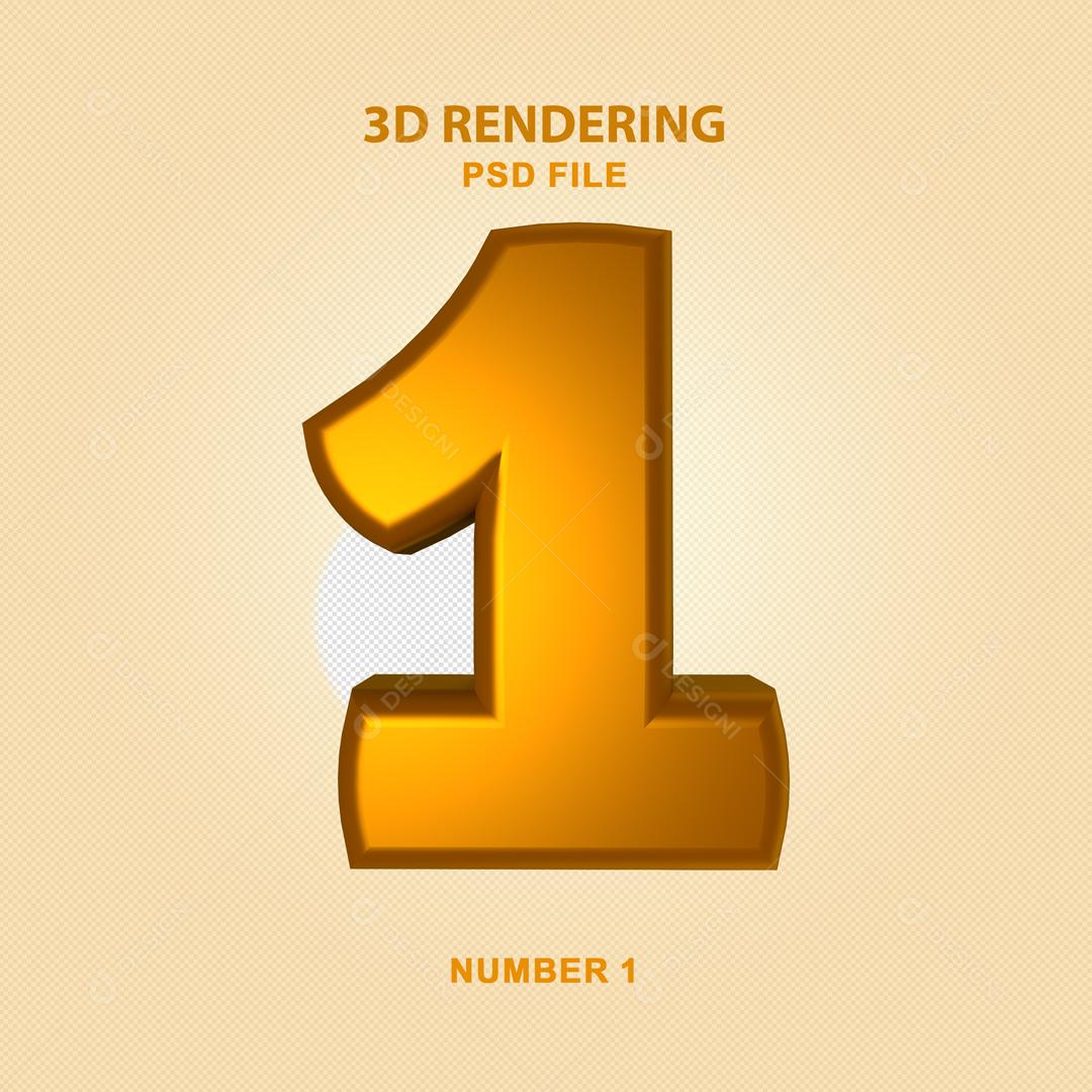 Número 3D 1 Dourado Para composição PSD